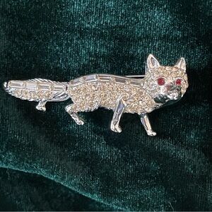 Silver Fox Brooch with Crystal Accents